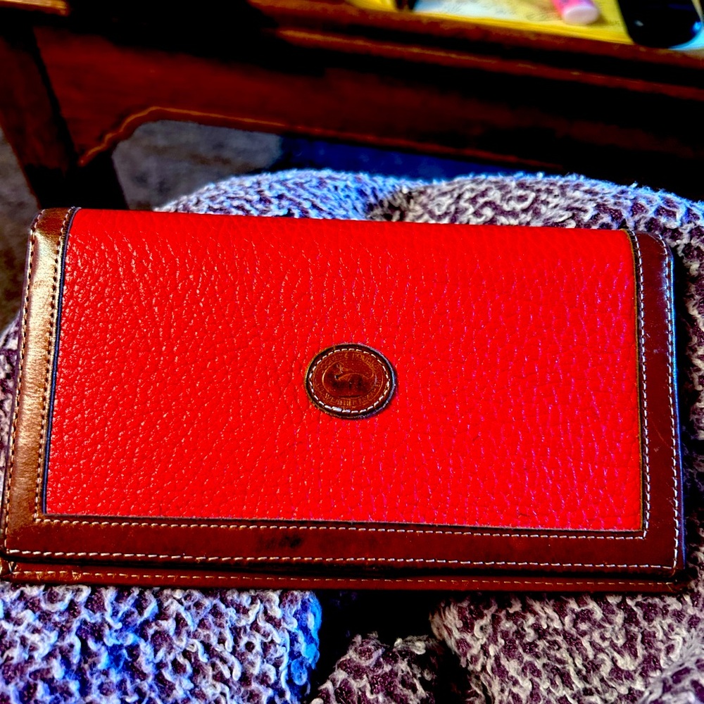 Dooney & Bourke Vintage Checkbook Cover Red Pebbled Leather AWL Wallet #Z21